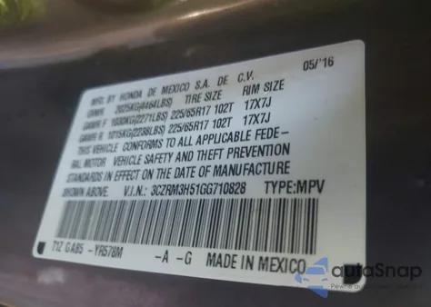 2016 Honda Cr-V Ex from USA, damaged, VIN 3CZRM3H51GG710828